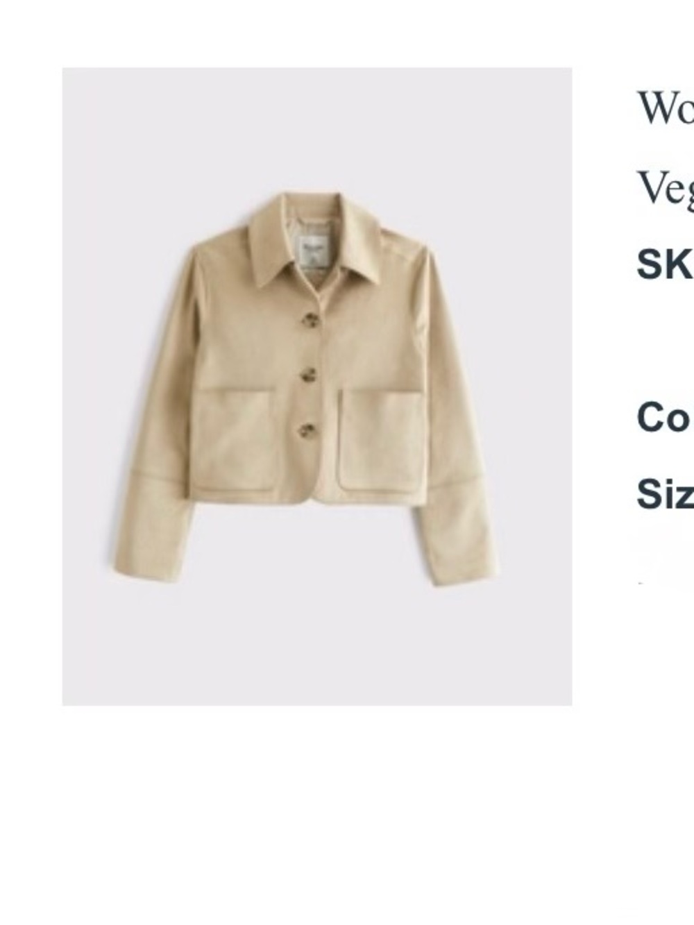 Abercrombie & Fitch Cropped Vegan Suede Jacket - Beige